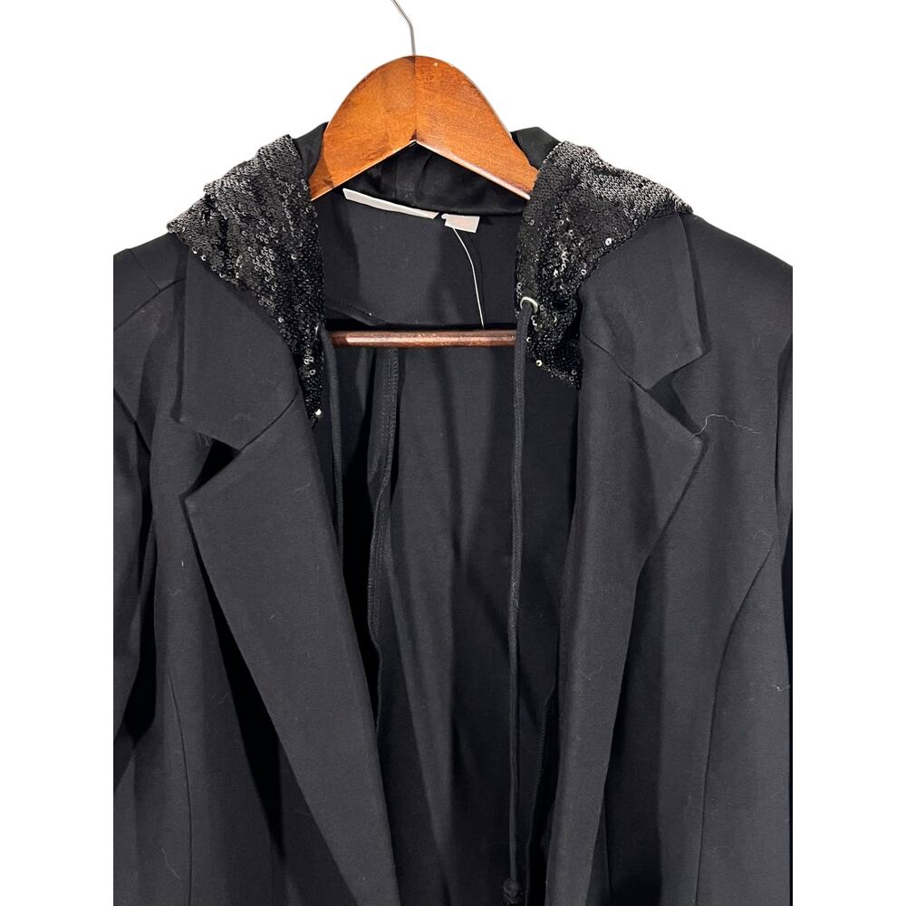Belle by Kim Gravel‎ Blazer Large Black Sequin Hooded Jacket Holiday Party - Picture 4 of 6